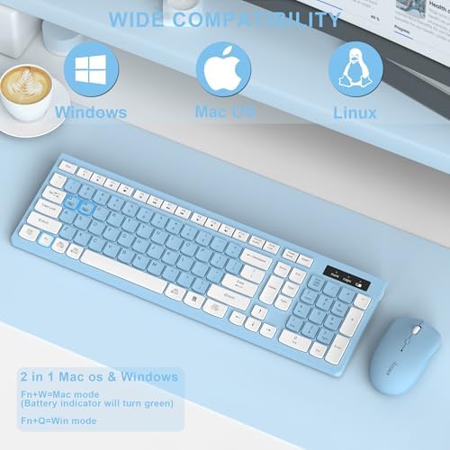 Wireless Keyboard and Mouse Combo Silent for Office and Home(Sky Blue-A)