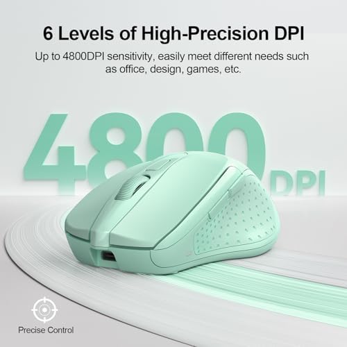 TECKNET Wireless Mouse, BT 5.0/2.4G, Rechargeable 6-DPI Silent, Green