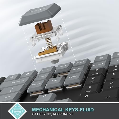 Arteck Mechanical 2.4G USB Wireless Keyboard, Tacktile Brown Switches Gray