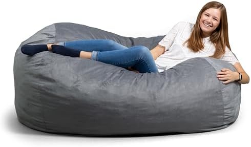 Big Joe Fuf 7Ft Giant Foam Bean Bag Chair, Oversized Couch with Removable Cover for Kids, Teens, Adults, Gray Plush, Soft Polyester, 7 Foot