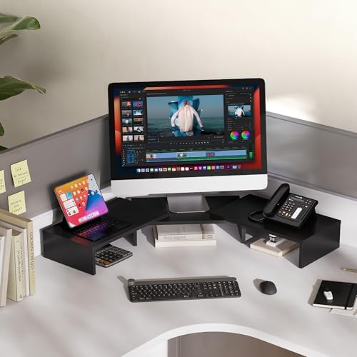 FITUEYES Dual Monitor Stand Riser, Adjustable Length and Angle, Black