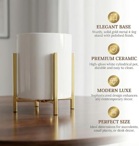 4.72" Gold Pen Holder Aesthetic Pencil Holder for Desk, Gold Desk Organizers and Accessories for Women Girls, Ceramic Pen Holder for Office