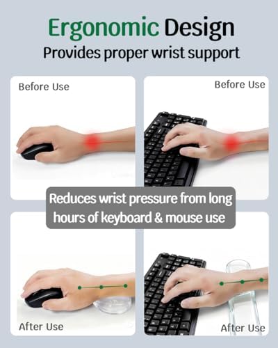Clear Gel Keyboard Wrist Rest with Mouse Pad Wrist Support, Ergonomic Wrist Rest for Computer Keyboard and Mouse, Non-Slip Cooling Keyboard Pad for Office, Gaming & Laptop (Transparent)