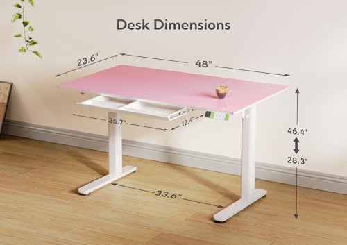 INNOVAR Glass Standing Desk with Drawers 48×24 Inch Morandi Powder