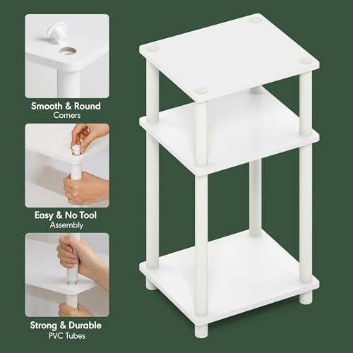 Furinno JUST Toolless 3-Tier Night Stand, Open Storage, White