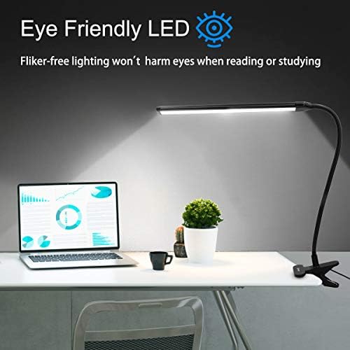 Clamp on Lamp, Clip Light, Desk Lamps 3 Color Temperature Setting, 10 Brightness Levels, 2m USB Cord Power Supply and AC Adapter Included, Pack of 2 (Black)