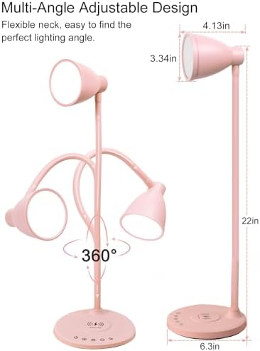 BOHON Cute Desk Lamp for Home Office with USB C+A Charging Port Timer Pink