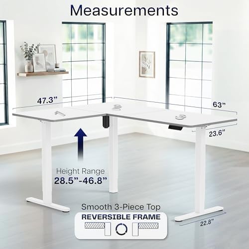 VIVO White 63 x 47 in Corner Standing Desk, DESK-E3CTW-47