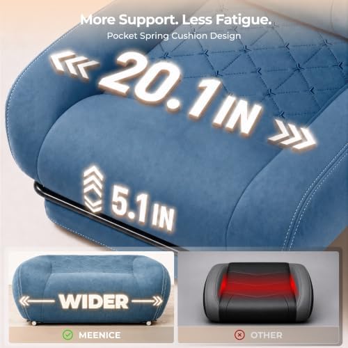 Fabric Gaming Chair with Heated Massage Lumbar Support, Pocket Spring Seat, Reclining Computer Chair with Footrest, Breathable High Back Gamer Chair, 350 lbs
