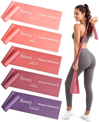 Renoj Pilates Flexbands, 5-Pack Latex-Free Resistance Bands Set – Exercise Bands for Pilates, Yoga, Stretching & Physical Therapy | Home Gym Equipment for Women & Men