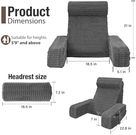 Reading Pillow for Bed Sitting Up with Large Pockets,Modern Style