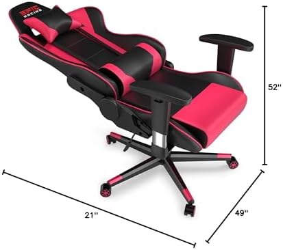 Professional Pink Gaming Chair - Leather Gaming Chair with Adjustable Height and Headrest Support