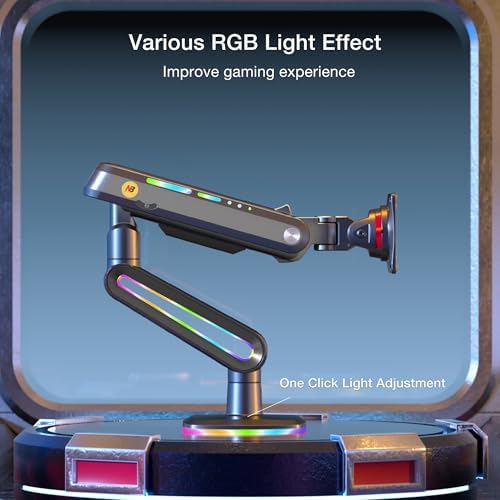 NB Designer Gaming Monitor Arm for 32 to 60 Inches Screen, Load up to 20 kg, VESA 75/100, RGB-Light, Heavy Duty, Multi Angle Adjustable, Premium Aluminum, Long Arm Extension Grey Black