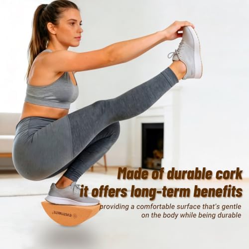 EVERYMATE Cork Balance Board Kit, Foot & Ankle Strengthener with Massage Roller/Ball,Balance Board Half & Half-Moon Ball, for Enhance Mobility & Prevent Falls Improve Foot Function for Home/Office/Gym