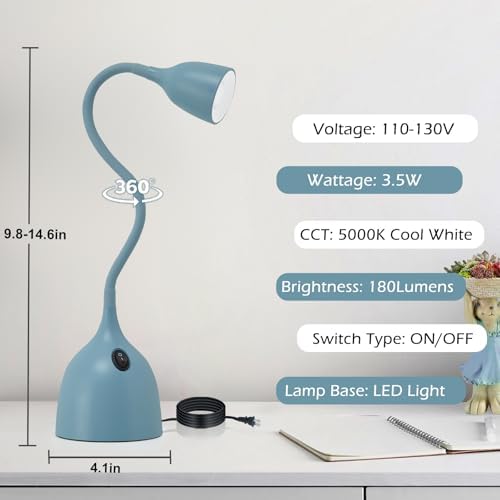 EJIAXIN Desk Lamp for College Dorm Room - LED Reading Light, Blue