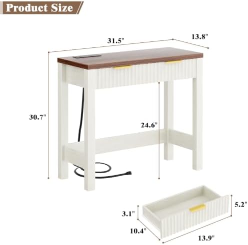 Cyclysio 32" Small Console Table with Charging Station & 2 Fluted Drawers