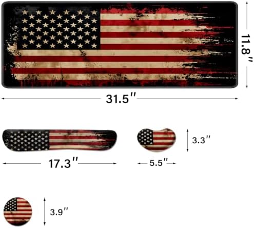 Desk Pad and Keyboard Wrist Rest, Large Mouse Pad + Keyboard Pad+Mouse Wrist Support, Non-Slip Desk Mat Protector for Office, Home 31.5×11.8 Inches National Flag