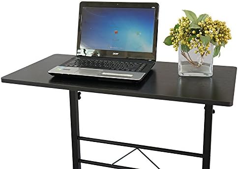 TV Tray Bed Side Table, Portable Rolling Desk Hospital Bed Laptop Table, Small Standing Desk with Wheels Adjustable Height for Sofa, Bedside, Tablet Use, Secure Non Tilt, 31.5" W, Black