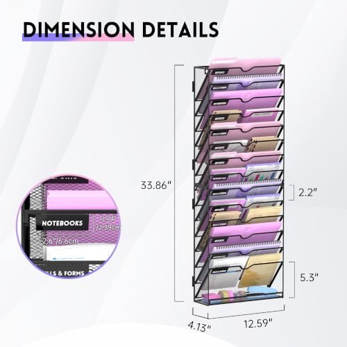 SUPEASY 15-Tier Wall File Organizer with Base, Wall Mounted File Holder