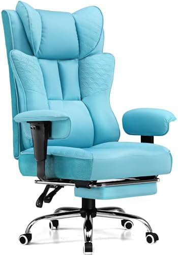 GTPLAYER Big and Tall Office Chair Wide Ergonomic Gaming Chair with Deluxe Embossing Designed Leather with Foot Rest,150°Reclining Adjustable Soft Armrests Pocket Spring Back Support and Pillow