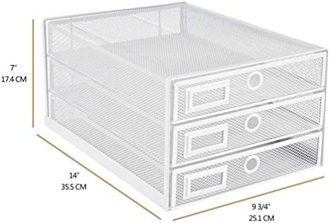 Annova Desk Organizer Wire Mesh 3 Tier Sliding Drawers Paper Sorter/Multifunctional/Premium Solid Construction for Letters, Documents, Mail, Files, Paper, Kids' Art Supplies (White)