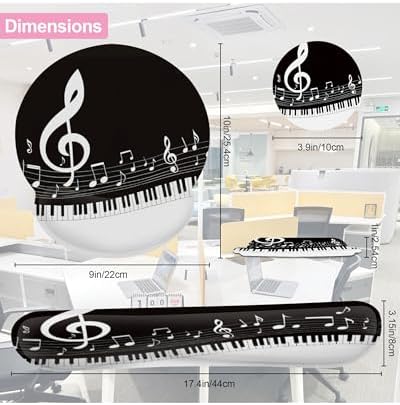 Black and White Piano Notes Mouse Pad with Wrist Rest Set, 3-in-1 Wrist Support Mousepad Set, Gaming Mat Pad with Anti-Skid Base,Ergonomic Memory Foam Mouse Pad Set for Women, Office, Typing, Gaming
