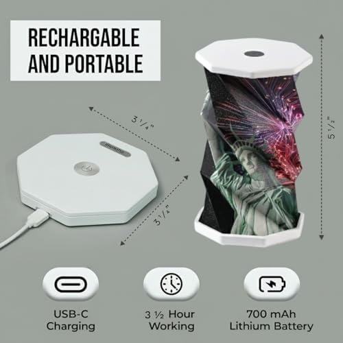Origami Expanding Foldable LED Desk Lamp – USB Rechargeable & Portable - Dimmable Touch Control Light with Adjustable Height up to 5 1/2 for Office, Bedside - Sleek & Modern Design (Statue Of Liberty)