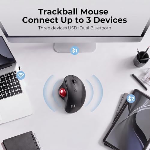 seenda Wireless Trackball Mouse, Ergonomic Bluetooth Mouse,Black&Red