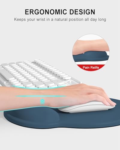 Auhoahsil Mouse Pad, Ergonomic Mouse Pad with Wrist Rest, Pain Relief Computer Gel Mouse Pad Wrist Support for Laptop, Mousepad with Non-Slip PU Base, Mouse Pads for Desk, Navy Blue