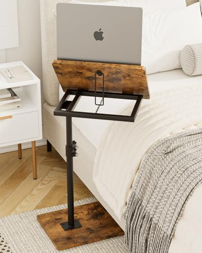 Masupu Sofa Arm Tray Table - 360° Swivel Height Adjustable End Table, Small Snack Side Table for Couch, C Shaped Table for Bed, Chair or TV Tray Table(Rustic Brown, Angle Adjustable)