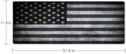 American Flag Desk Mat Pad Black and Grey Large Mouse Pad XL Desk Pad Gaming Mousepad Extended Keyboard Mat 31.5 x 11.8 in Laptop Computer Keyboard Pad Mouse Mat for Office Desk Decor