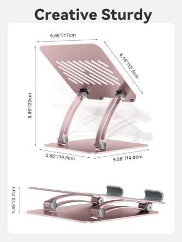 tounee Tablet Holder Stand, Dual Rod Adjustable Aluminum Desktop Stand, Compatible with 4.7-16.9" iPads, Surface Tablets, Portable Monitor, Kindle and More (Rose Gold)