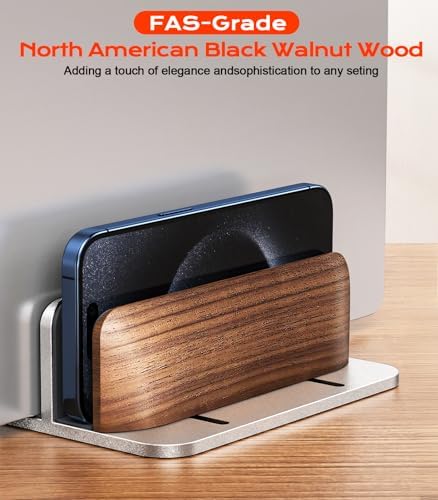 JCZT Vertical Laptop Stand, Walnut Dual Laptop Holder, Silver