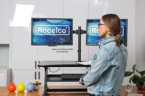 Rocelco 37.5" Deluxe Height Adjustable Standing Desk Converter - Quick Sit Stand Up Dual Monitor Riser - Gas Spring Assist Computer Workstation - Large Retractable Keyboard Tray - Black (R DADRB)