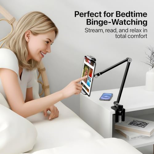 iPad Stand, Tablet Stand 360° Swivel, Aluminum Desk Mount 6.3-16", Black