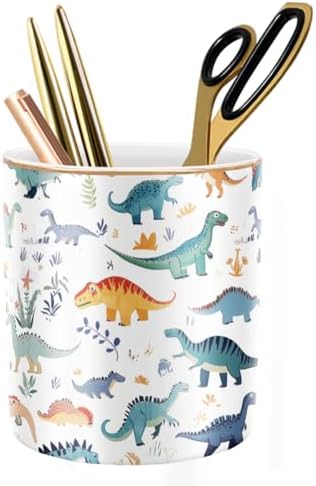 Pen Holder, Pencil Cup for Desk, Cute Makeup Brush Holder, Durable Ceramic Organizer Decor for Room, Office, Classroom, Cute Dinosaur Pattern