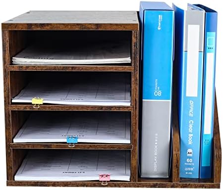 PAG-Mass Wood Desktop File Holder Organizer Mail Sorter for File Folders, Mails, Envelopes, Mailing Supplies or Magazines, Brown