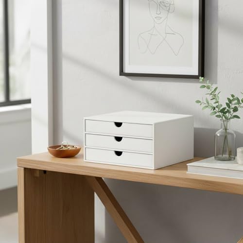 UnionBasic Document Organizer, 3-Drawer File Cabinet Document Storage Box, Office Desktop Filing Organizer, White