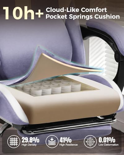 LUCKRACER Big and Tall Gaming Chair, 350Lbs Heavy Duty Office Chairs High Back Computer Chairs with Foot Rest Wide Cushion Lumbar Support Desk Chair Comfy for Adults Breathable Fabric, Purple