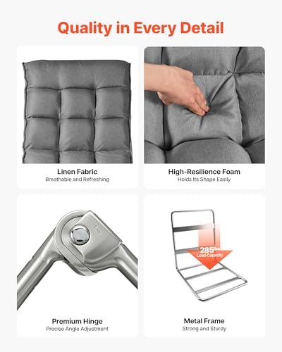 VEVOR Swivel Floor Gaming Chair, 360-Degree Rotating Floor Chair with 4 Adjustable Position Folding Backrest, Metal Frame with Recycled Foam and Linen Fabric, for Watching TV, Reading, Relaxing, Gray