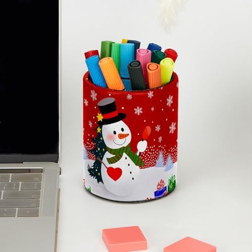 Christmas Snowman Snowflake Pen Holder Pencil Organizer Cute Pencil Cup Desk Decor Makeup Brush Holder PU Multifunctional Office Supplies for Home Classroom School
