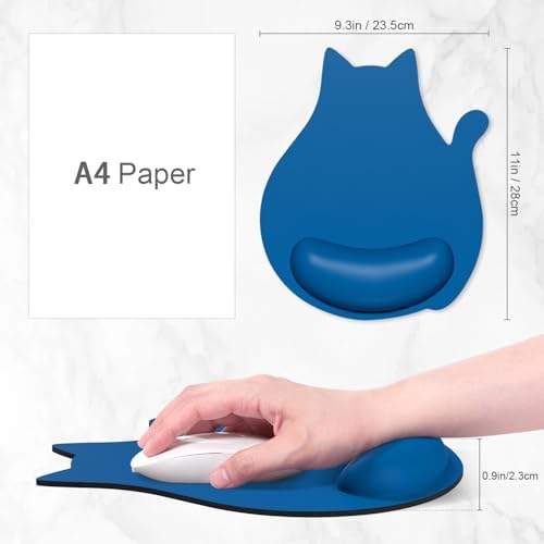 Ergonomic Mouse Pad with Wrist Rest, Cute Cat Memory Foam Padded Pain Relief Non-Slip Wrist Support Mouse Mat for Gaming Work Computer Laptop, Funny Office Supplies Desk Accessory, Dark Blue