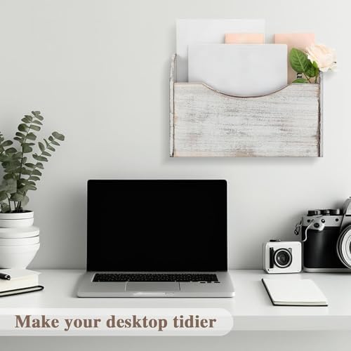 Suzile Wood Wall Mounted File Holder Magazine Rack for Office Mail, White