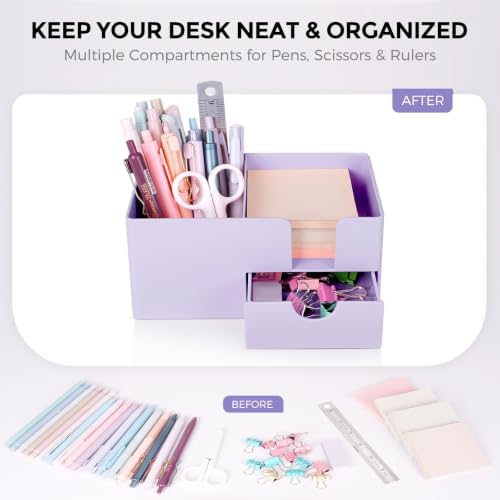 SKYDUE Small Desk Organizer with Sticky Notes Holder,Pen Holder for Deskc