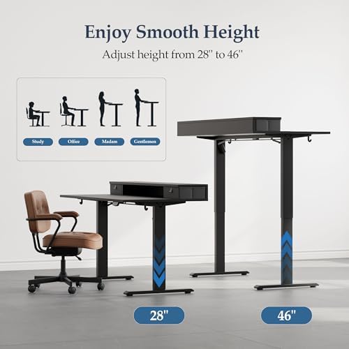 Klicelor 48 x23 Inch Electric Standing Desk with Drawers, Adjustable Height Small Sit Stand Desk for Home Office, Compact Computer Workstation with Storage– Black