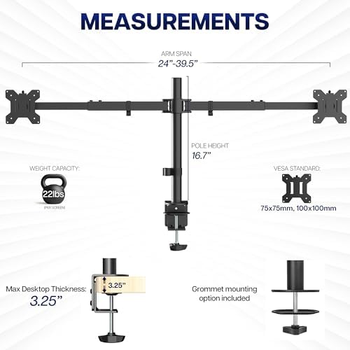 VIVO Black Dual Monitor Desk Mount for 27-38 in Ultrawides, STAND-TS38C