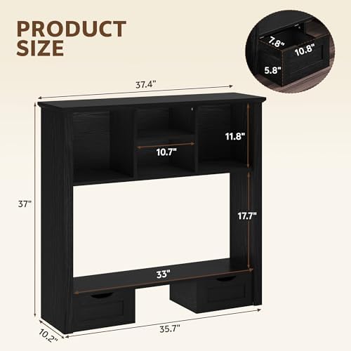 Desk Shelf with Computer Monitor Stand, 37.4''W Desktop Bookshelf