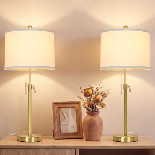 Qingmiao Gold Table Lamps Set of 2, 22" to 30" Adjustable, 3 Way Bulbs