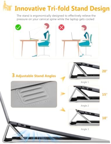 HYZUO 13.3-14 Inch Laptop Case Sleeve with Adjustable Stand, Light Gray