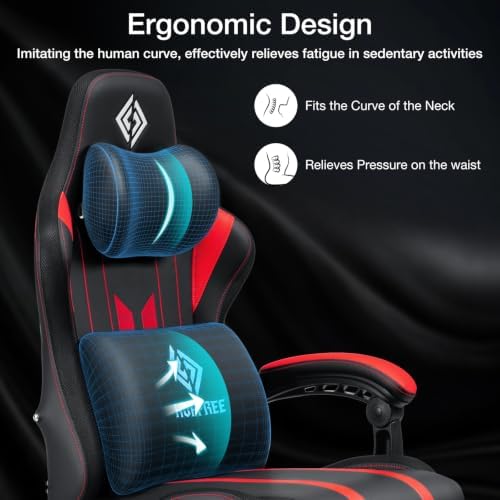 HOFFREE RGB Gaming Chair with Speakers Music Rhythm Lights Game Chair-Red